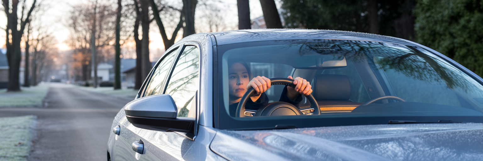 Driver's view gently pulling out of a driveway