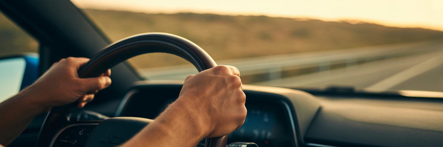Driver's view of an open highway.