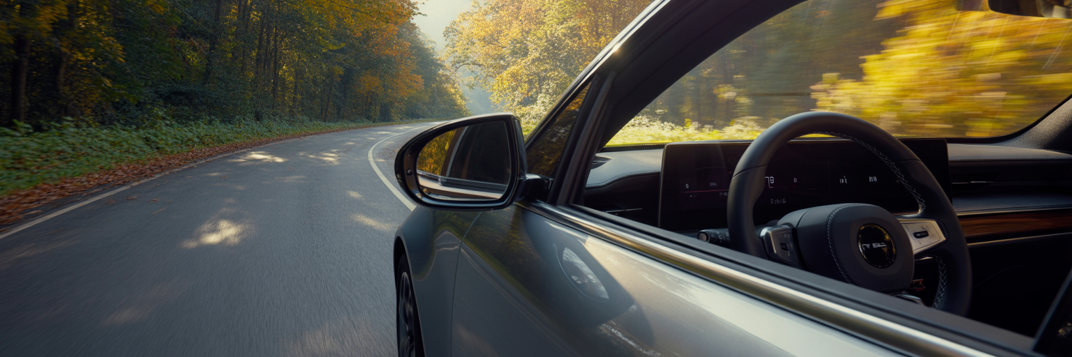 Driver's view on a scenic road