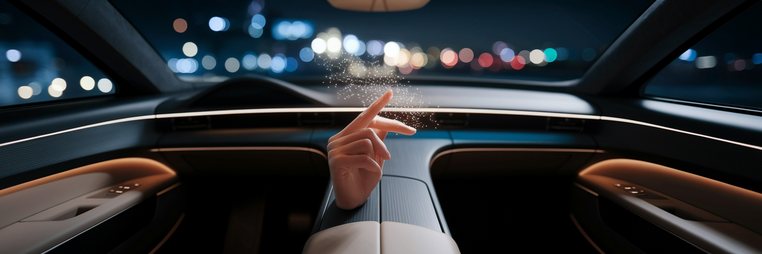 Driver using gesture control in luxury car