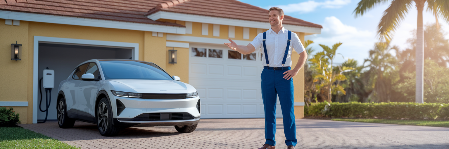 Electrician discussing EV charger plan with homeowner.