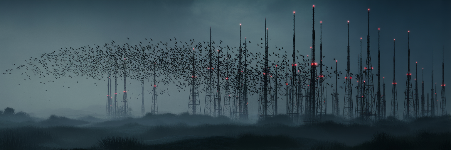 Electromagnetic pollution affecting bird migration.