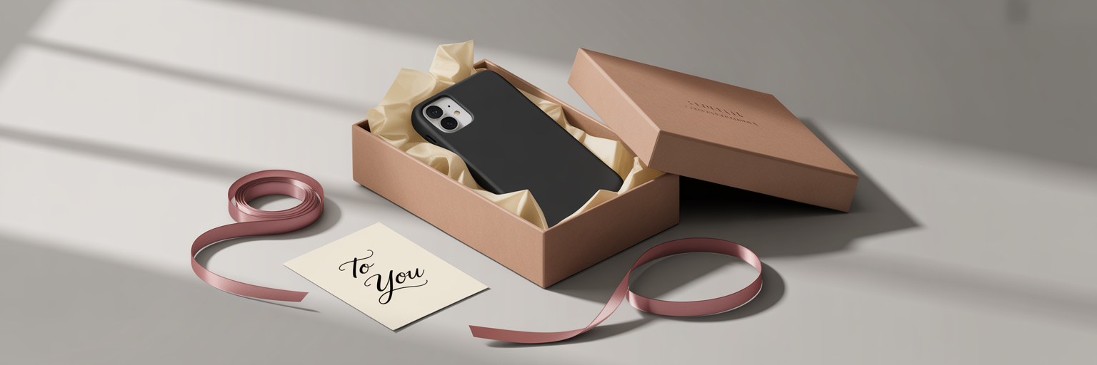 Elegant iPhone case in a luxury gift box.