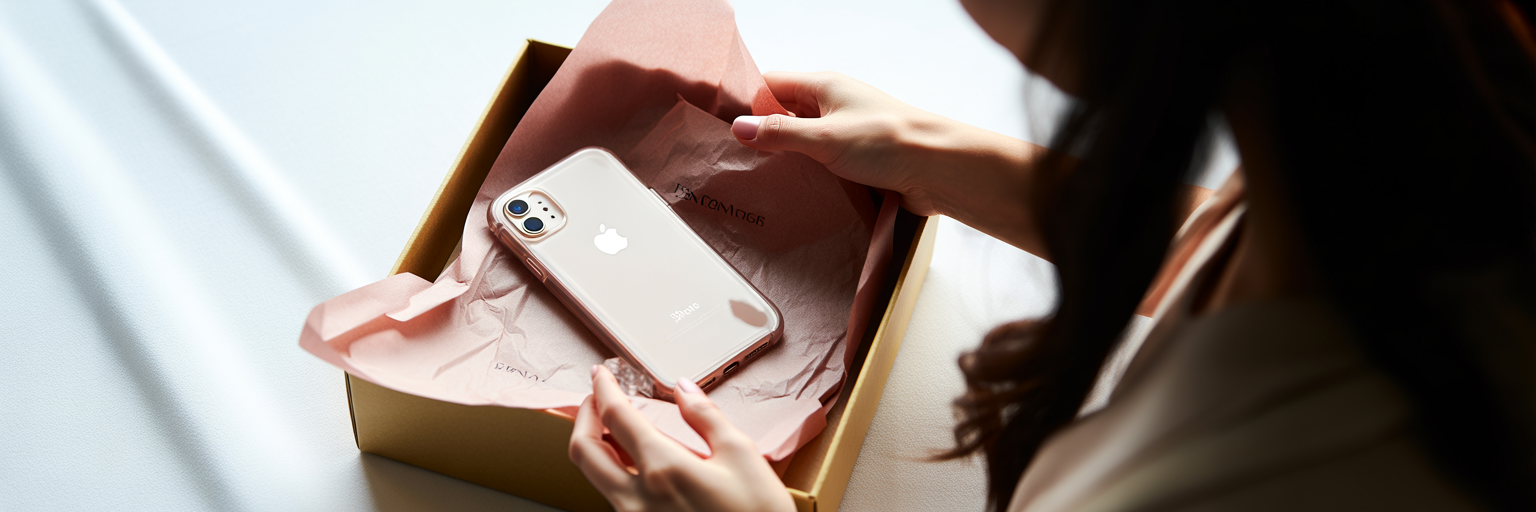 Elegant rectangle iPhone case in gift box.