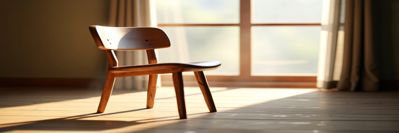 Empty chair by window for reflection.