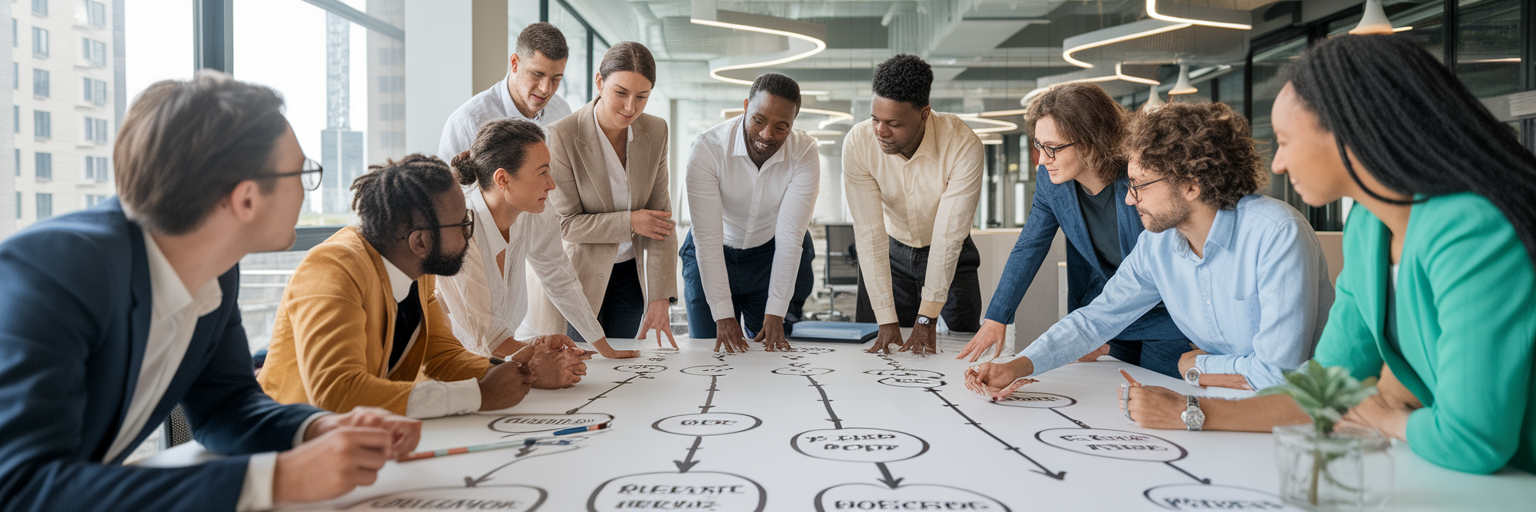 Équipe comptable en formation sur les nouveaux processus.