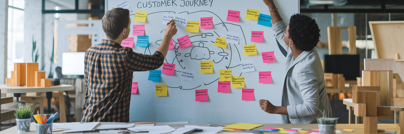 Équipe planifiant un parcours client automatisé.