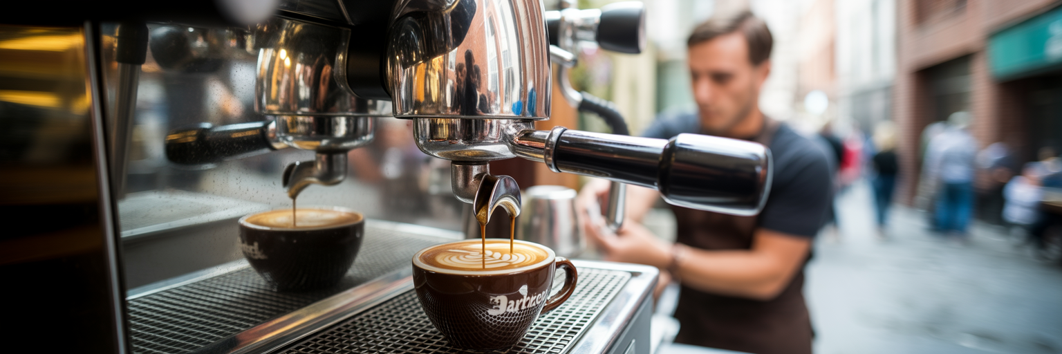 Espresso machine creating instant latte art.
