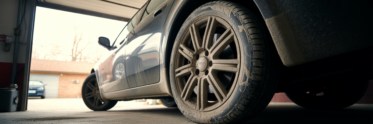 Excessive black brake dust on car wheel