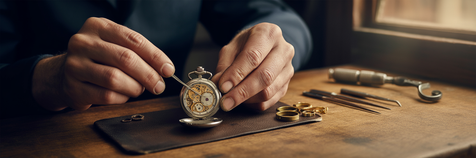 Expert hands assembling a watch mechanism.