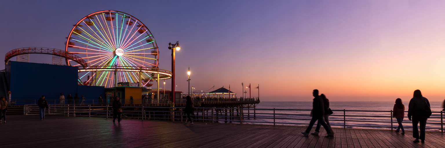 Families on Santa Monica Pier.
