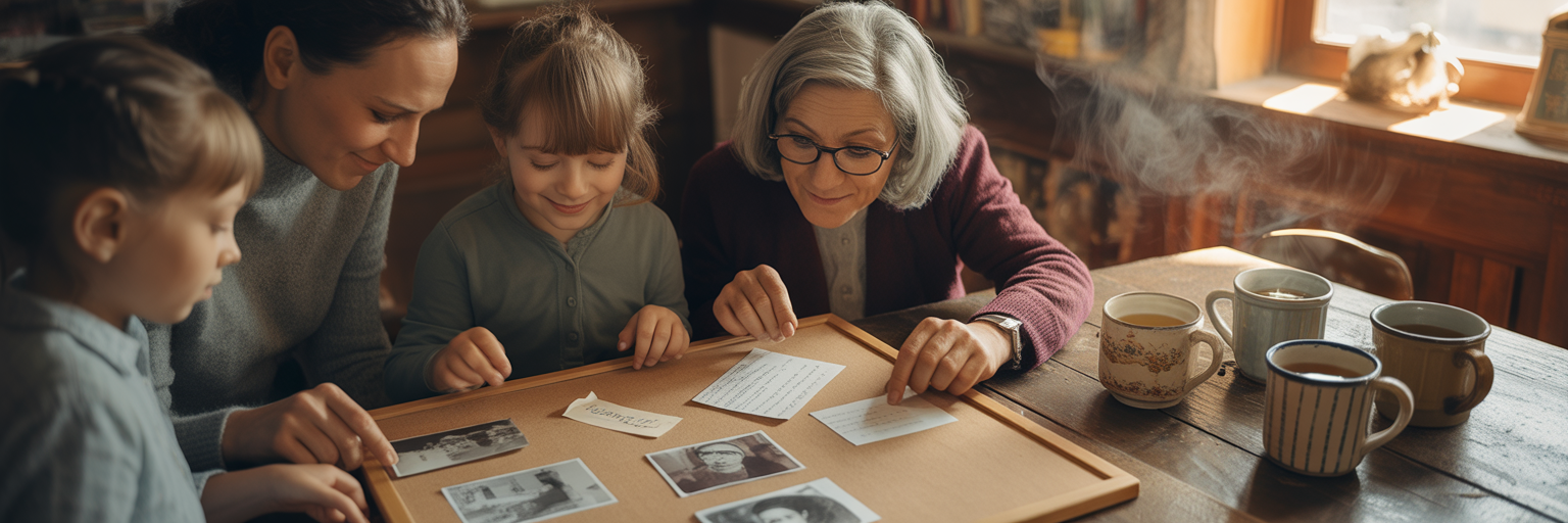 Family and friends creating memory board.