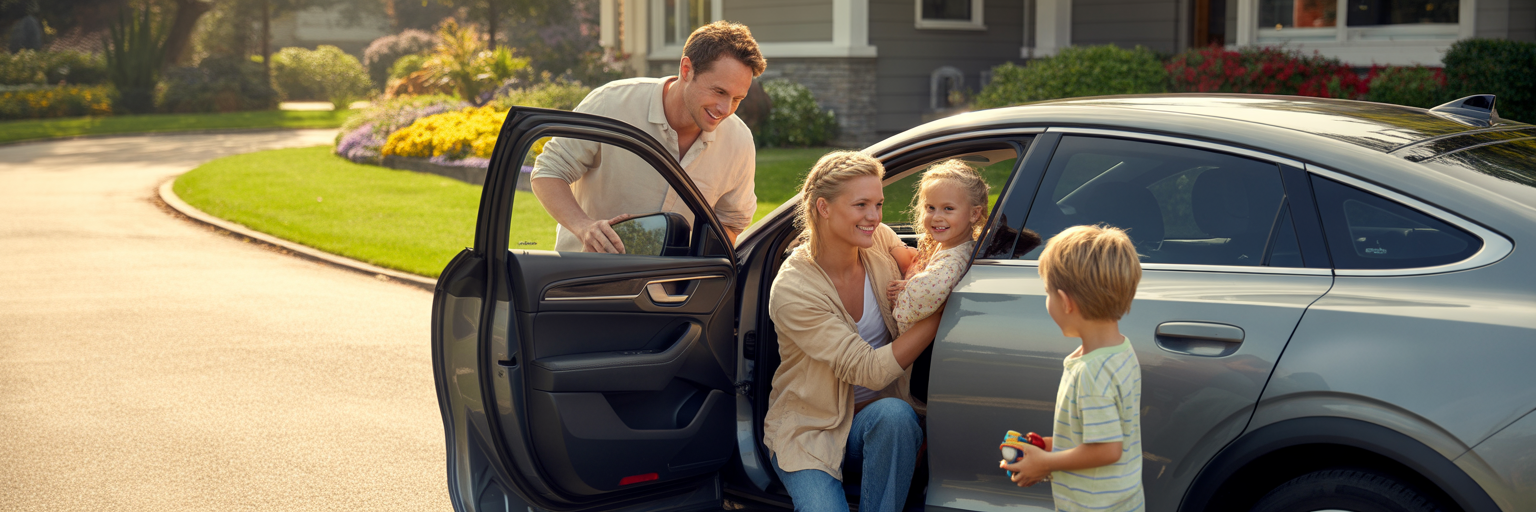 Family loading into their new car.
