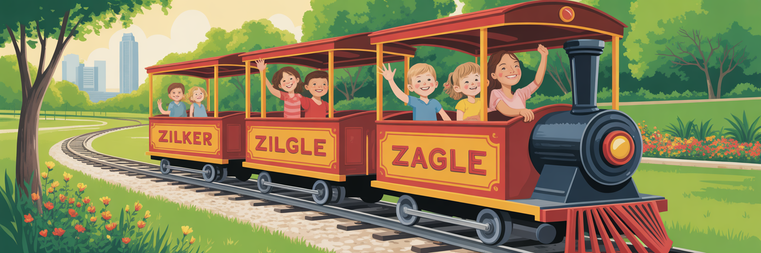 Family riding the Zilker Eagle train.