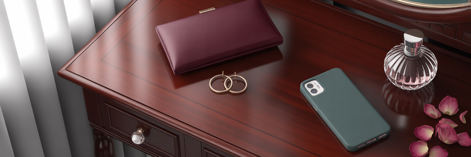 Fashion accessories and rectangle case on table.