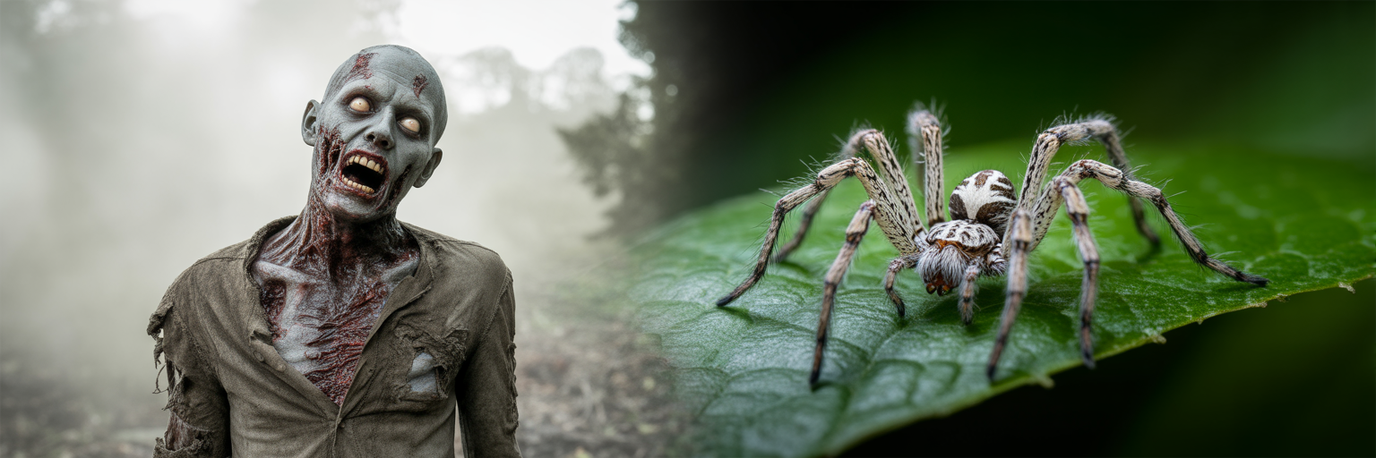 Fictional zombie versus real zombie spider