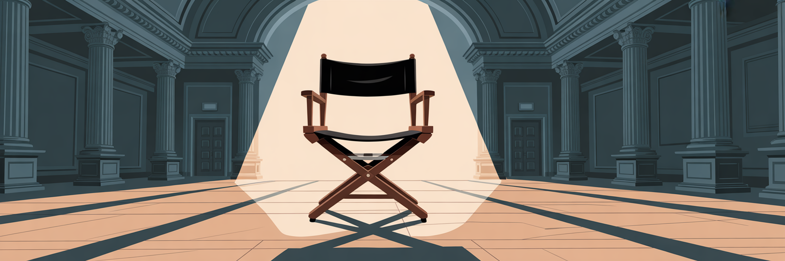 Film director's chair in city council chamber.