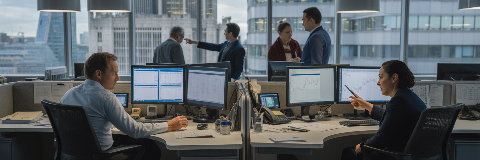 Financial services team working in London office.