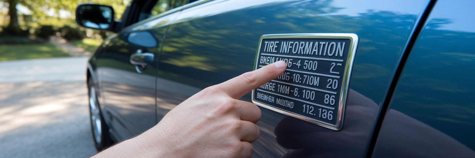 Finding tire information on car doorjamb.