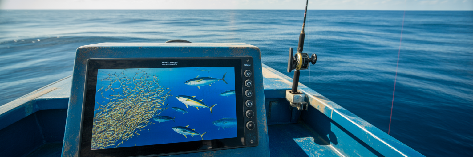 Fish finder showing blackfin tuna marks