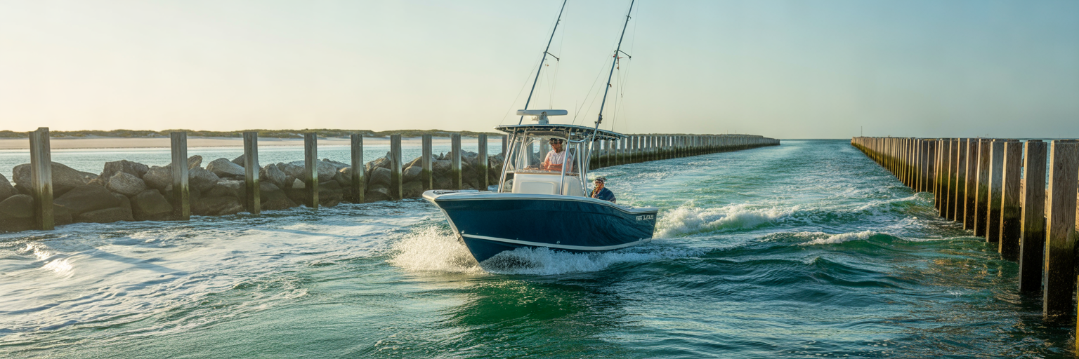 Fishing boat navigating East Pass Destin