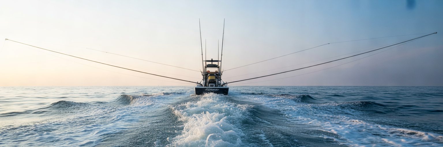 Five-line offshore trolling spread diagram