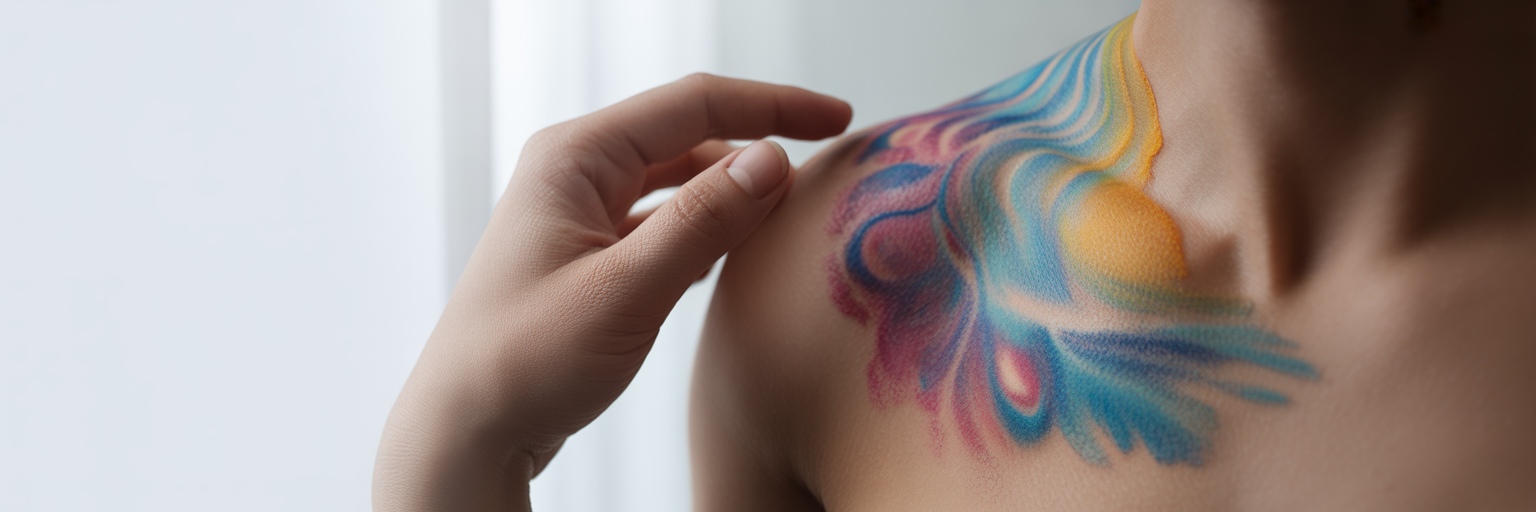 Flaky healing tattoo on shoulder