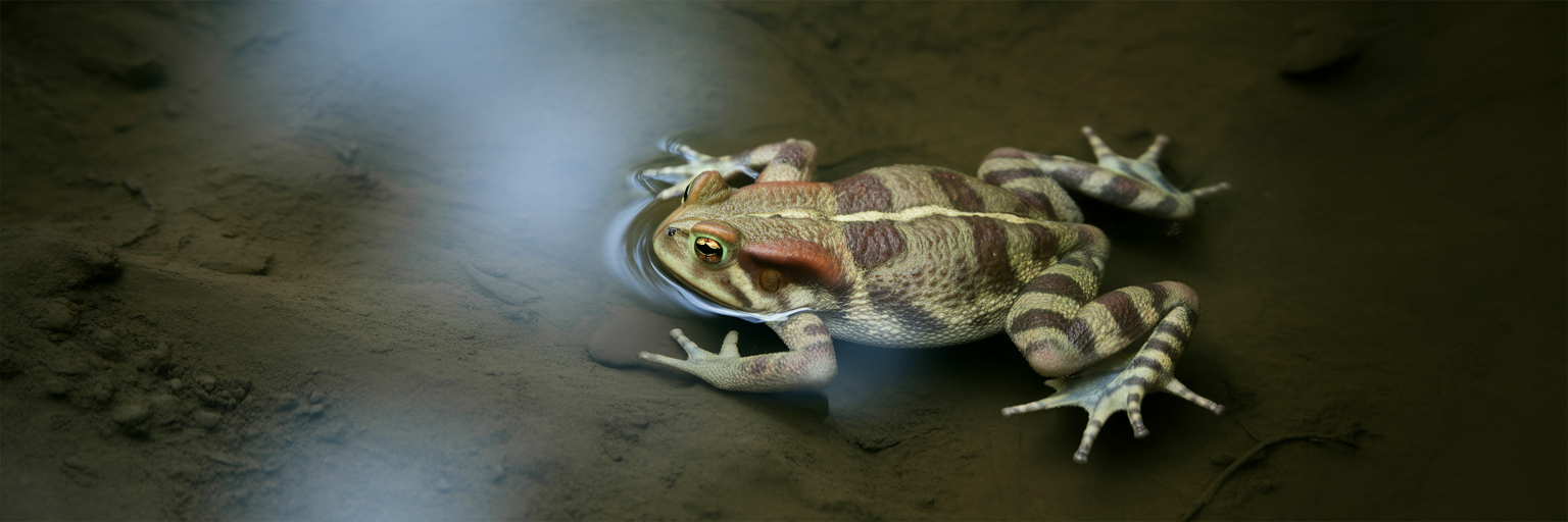 Flat Suriname toad on Amazon riverbed.