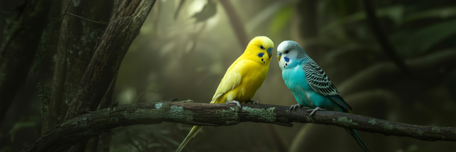 Fluorescent budgerigars courtship display