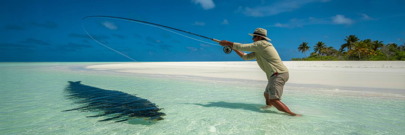 Fly fishing for giant trevally Seychelles.