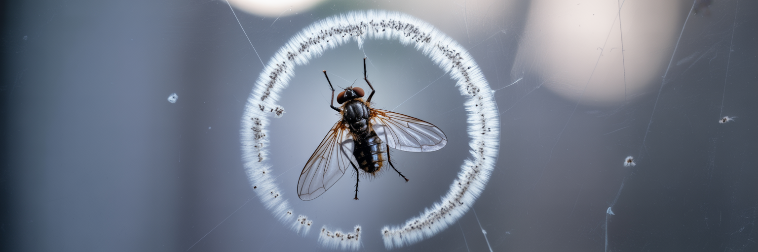Fly infected with Entomophthora fungus