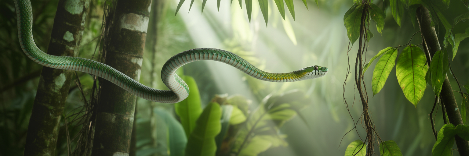 Flying snake glide trajectory between trees