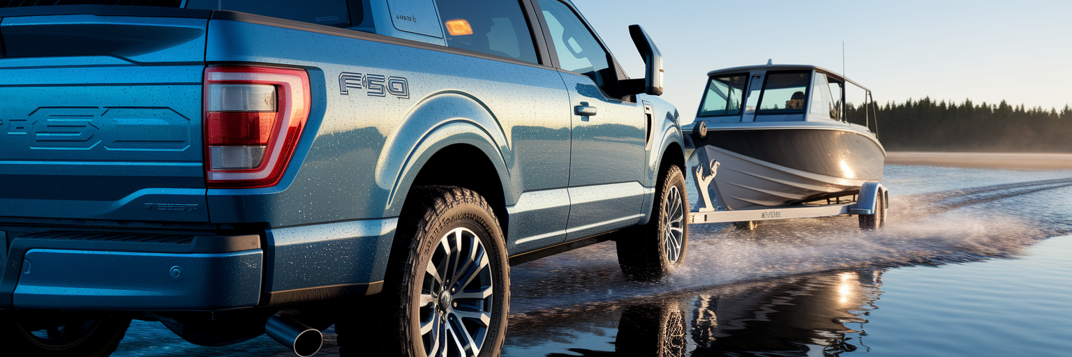Ford F-150 towing a fishing boat.