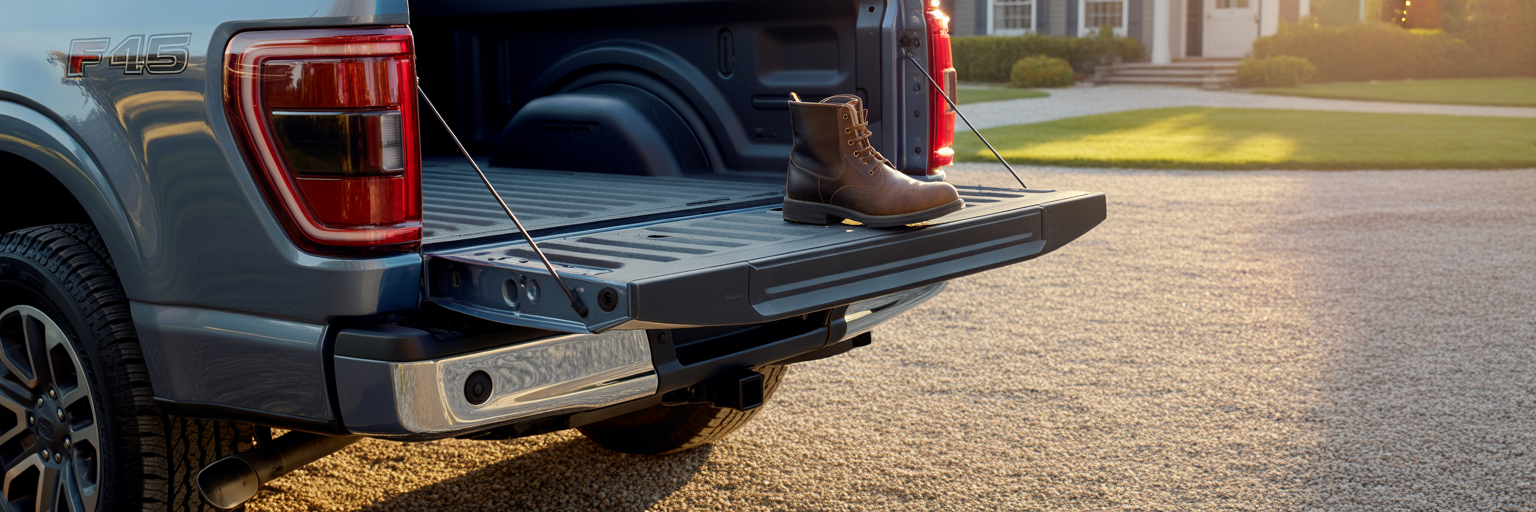 Ford F-150 with tailgate step deployed.