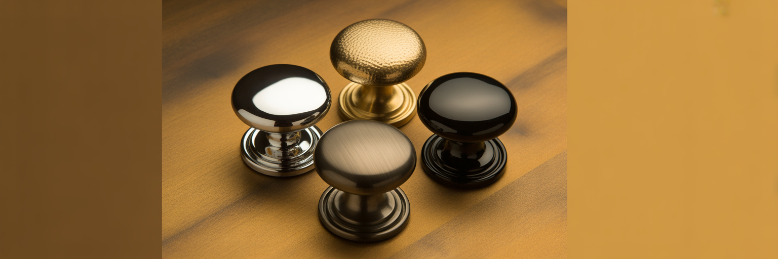 Four cabinet knobs showing different finishes