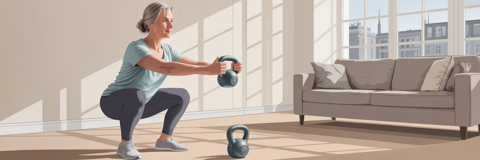 Frau über 50 bei einem Krafttraining zu Hause