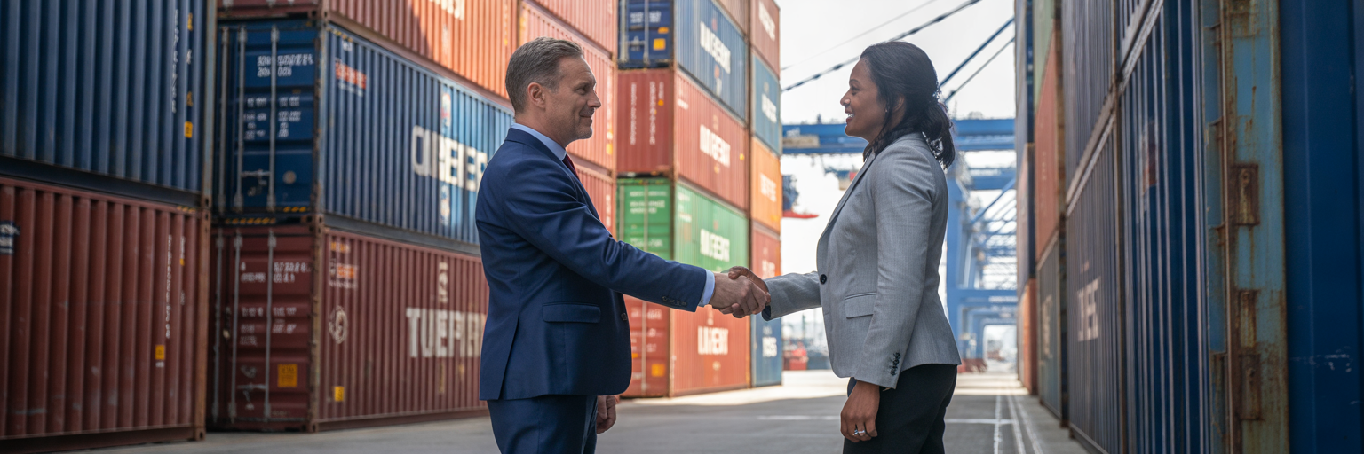Freight forwarder and client shaking hands