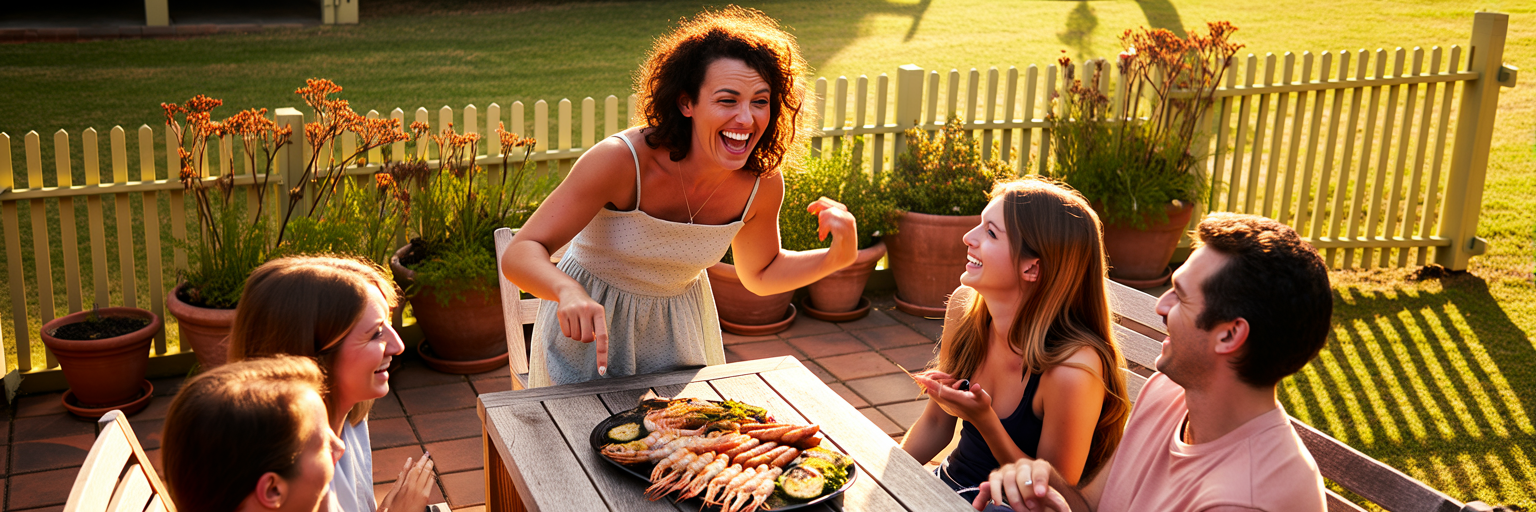 Friends capturing authentic moment at BBQ.