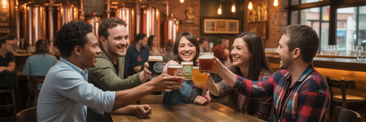 Friends enjoying craft beer at local brewery