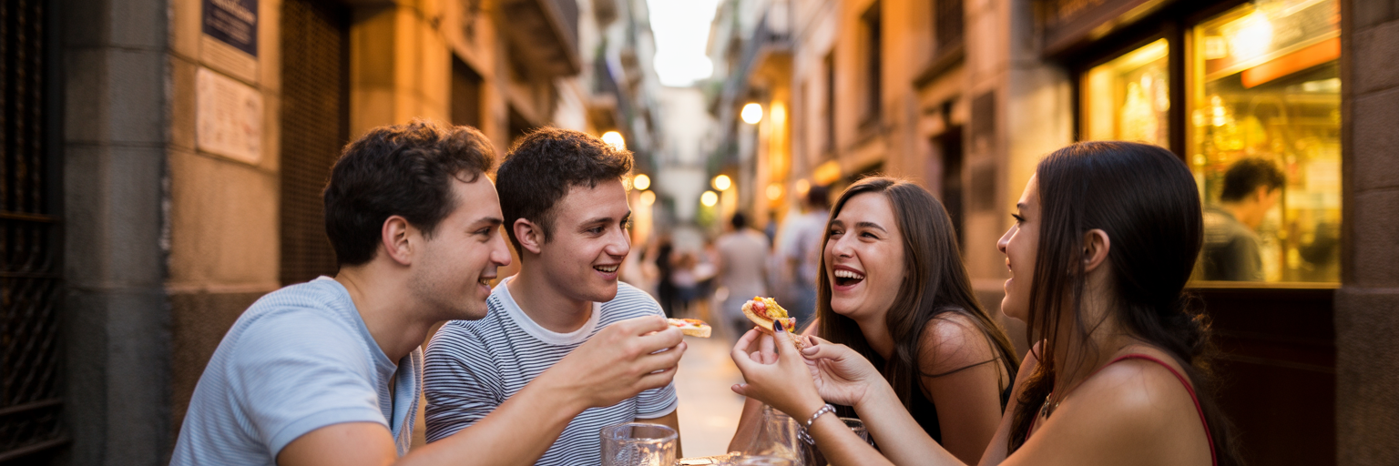Friends sharing tapas in Barcelona.
