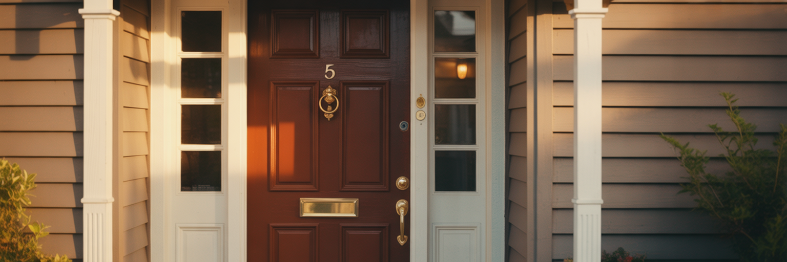 Front door of a well-maintained American home.