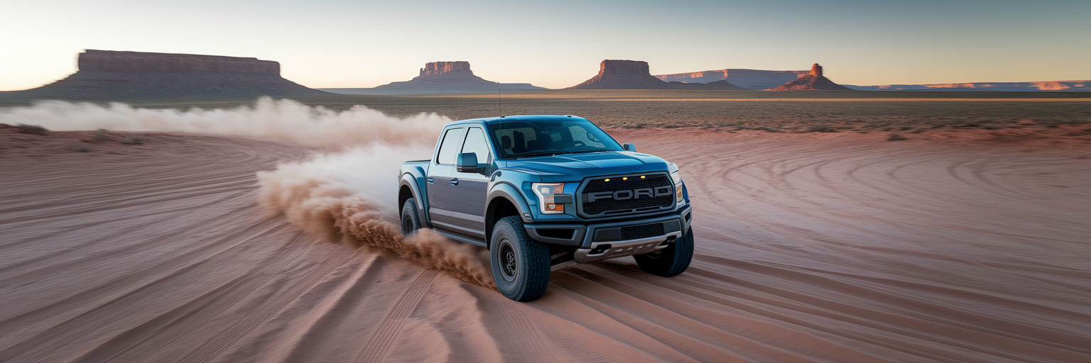 Full-size off-road truck on desert trail.