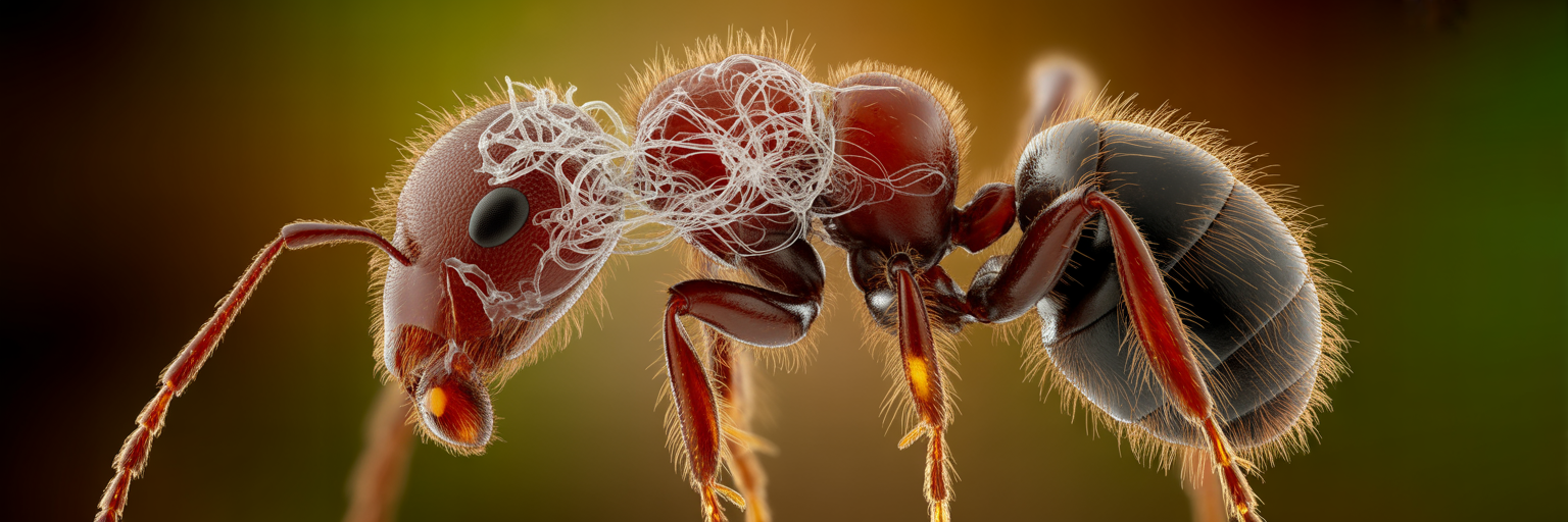 Fungal mycelia network inside ant body