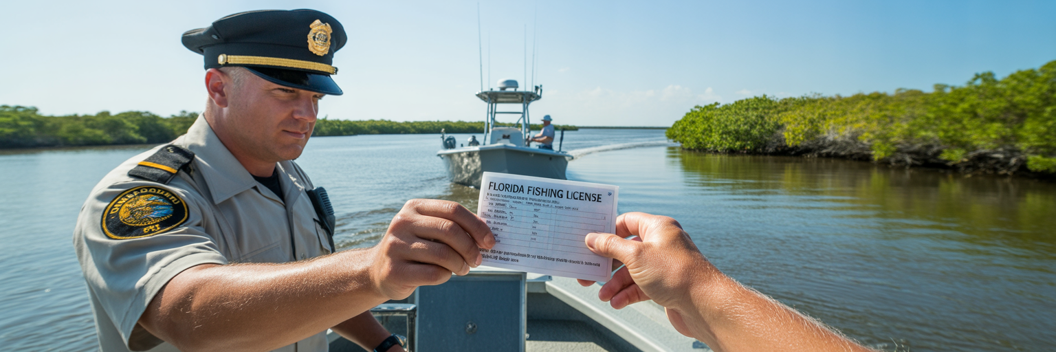 FWC officer inspecting a fishing license