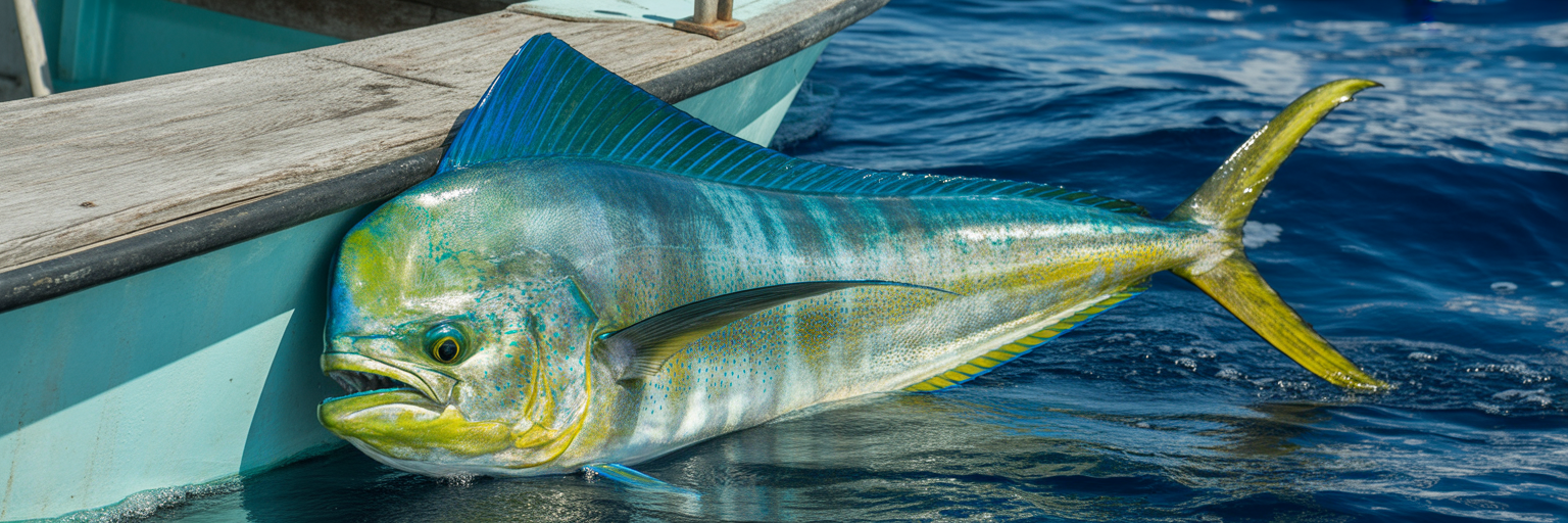 Gaffing a large bull mahi mahi
