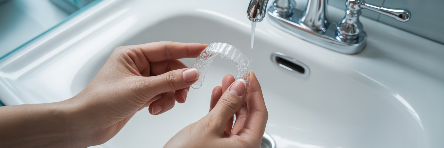 Gently cleaning a clear dental aligner
