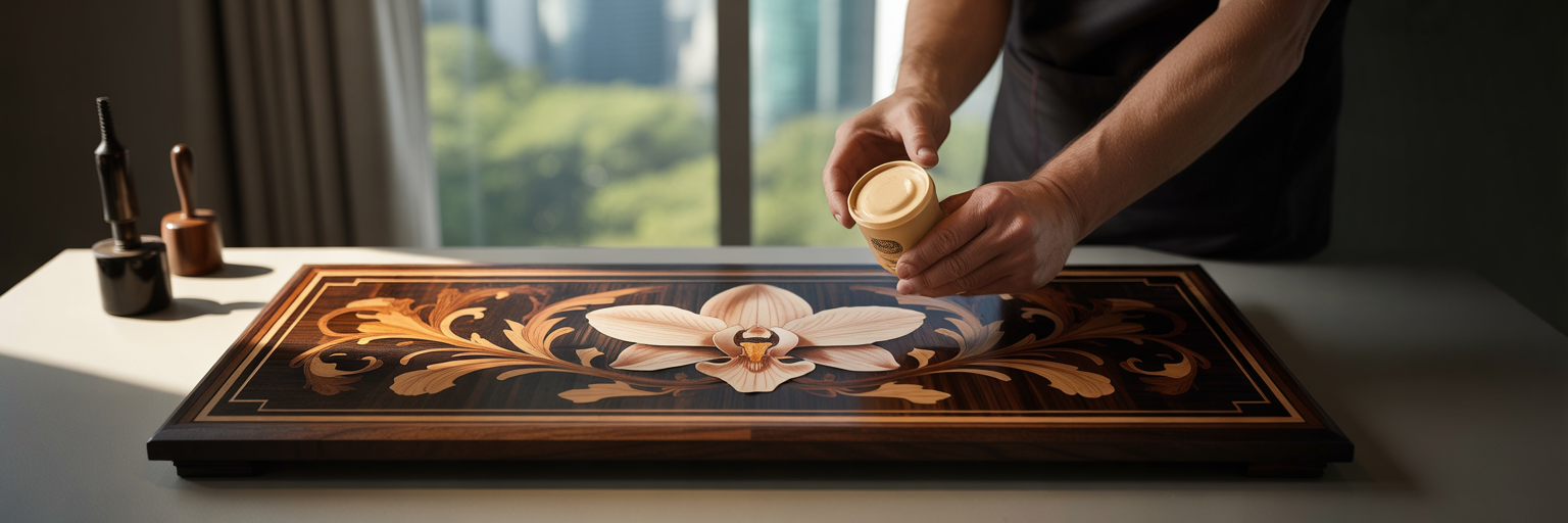 Gently moisturising a detailed art piece.
