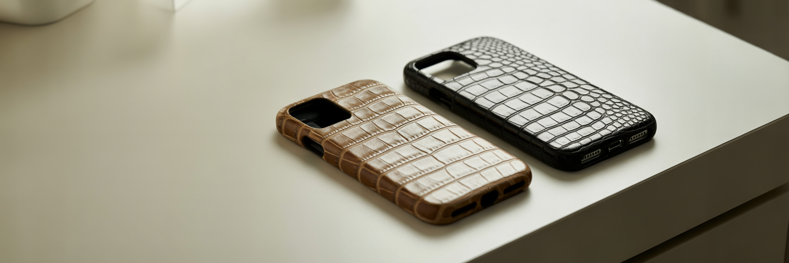 Genuine vs embossed crocodile leather iPhone cases.