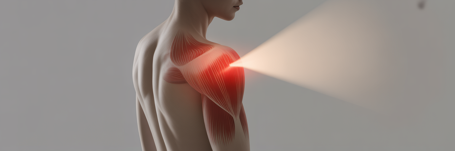 Gezielte Rotlichttherapie auf einer Schulter.