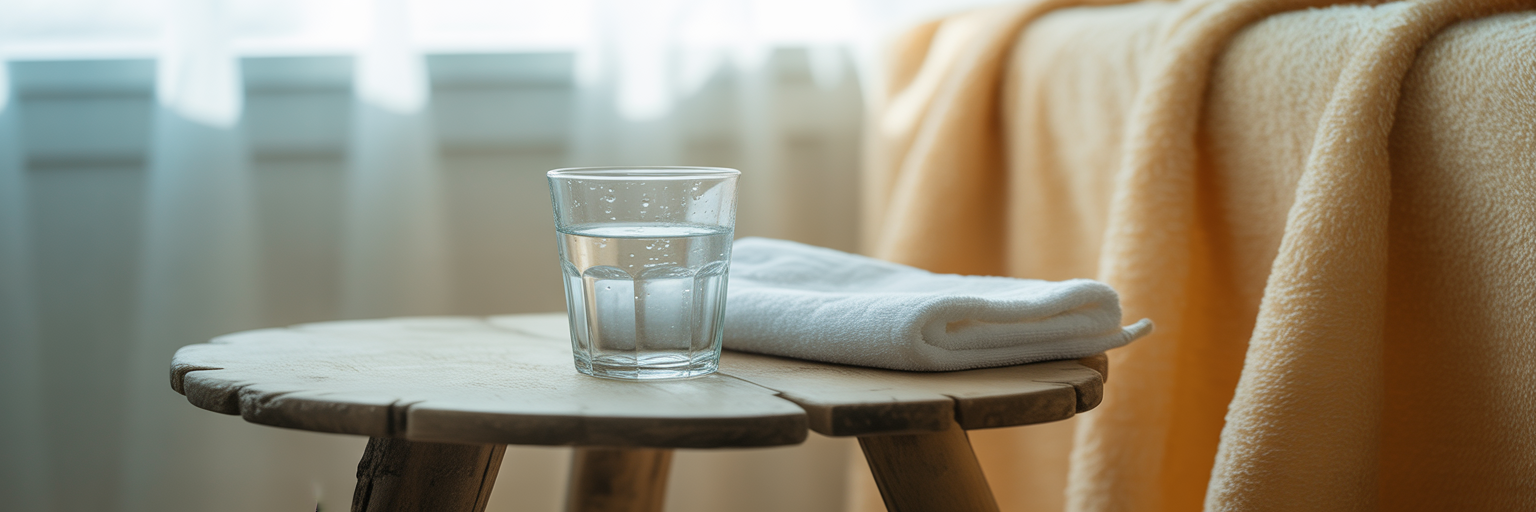 Glass of water and towel